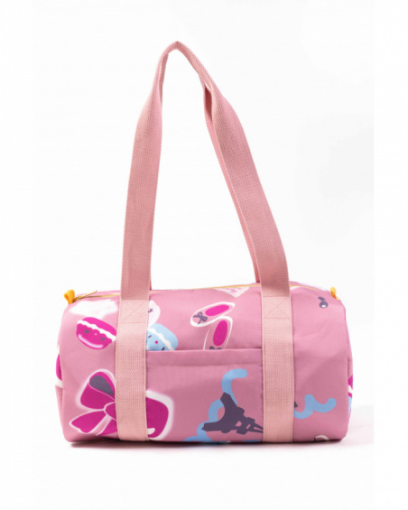 Sports bag for girls in pink tone with macaron and ballerina print.