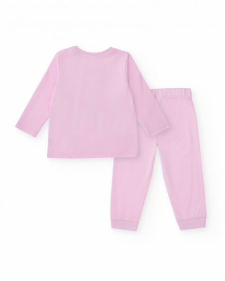 Knit pajamas for girls in pink with macaron print.