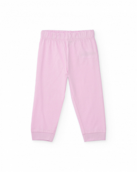 Knit pajamas for girls in pink with macaron print.