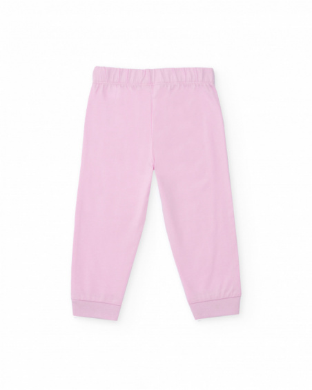 Knit pajamas for girls in pink with macaron print.