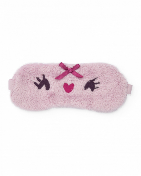 Plush sleep mask for girls in pink with embroidered face.