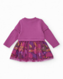 Knit dress for girls in magenta with printed tulle skirt. Knit dress for girls in magenta with printed tulle skirt.