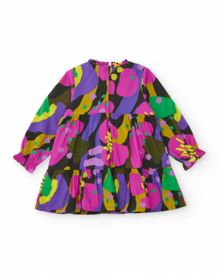 Poplin dress for girls with multicolor floral print.