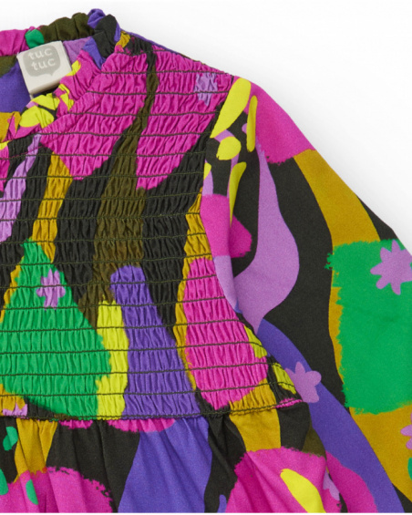 Poplin dress for girls with multicolor floral print.