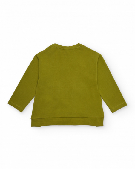 Long-sleeved t-shirt for girls in green with floral monster print. Long-sleeved t-shirt for girls in green with floral monster print.