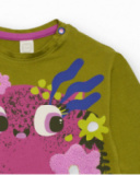 Long-sleeved t-shirt for girls in green with floral monster print. Long-sleeved t-shirt for girls in green with floral monster print.