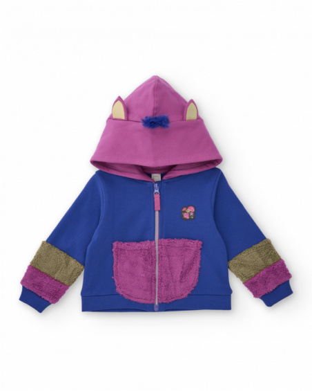 Hoodie for girls in blue with plush details and decorative ears. Hoodie for girls in blue with plush details and decorative ears.