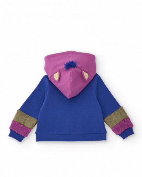 Hoodie for girls in blue with plush details and decorative ears. Hoodie for girls in blue with plush details and decorative ears.