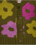 Knit cardigan for girls in green with pink and yellow flower print. Knit cardigan for girls in green with pink and yellow flower print.