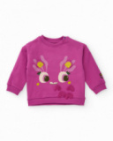 Fuchsia sweatshirt for girls with monster face design and 3D applications. Fuchsia sweatshirt for girls with monster face design and 3D applications.