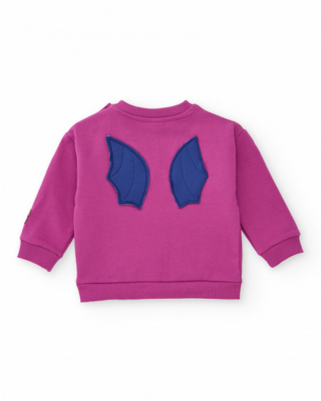 Fuchsia sweatshirt for girls with monster face design and 3D applications. Fuchsia sweatshirt for girls with monster face design and 3D applications.