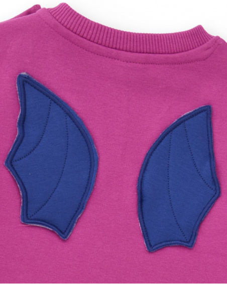 Fuchsia sweatshirt for girls with monster face design and 3D applications. Fuchsia sweatshirt for girls with monster face design and 3D applications.