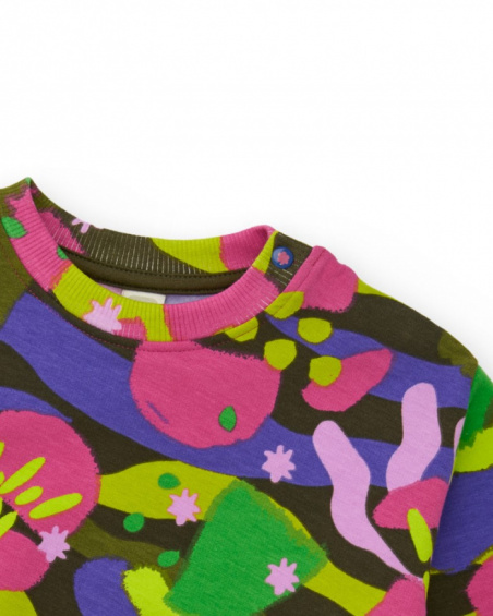 Sweatshirt for girls with multicolor floral-inspired print and decorative bow. Sweatshirt for girls with multicolor floral-inspired print and decorative bow.