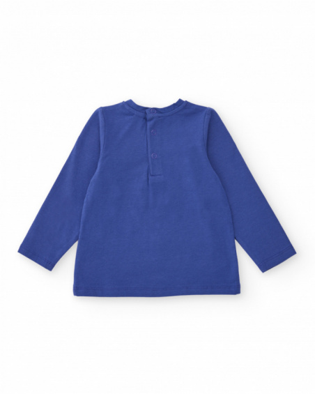 Long-sleeved t-shirt for girls in blue with multicolor floral print.