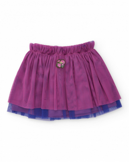 Tulle skirt for girls in fuchsia with multicolor button appliqués. Tulle skirt for girls in fuchsia with multicolor button appliqués.