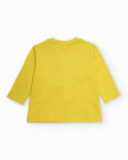 Long-sleeved T-shirt for boys in yellow with dinosaur design and embroidered text. Long-sleeved T-shirt for boys in yellow with dinosaur design and embroidered text.