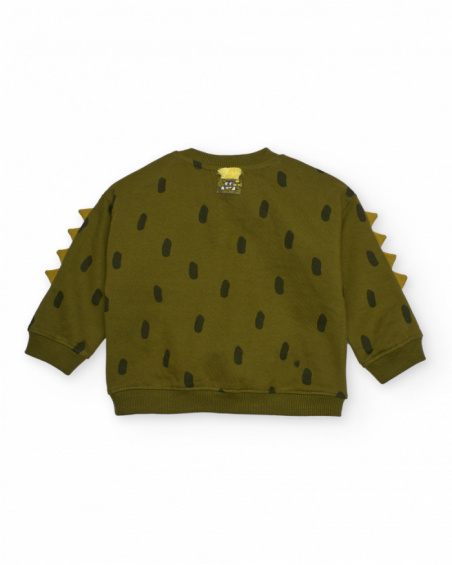 Green sweatshirt for boys with monster print and raised details.