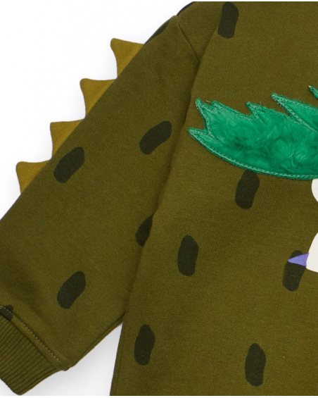 Green sweatshirt for boys with monster print and raised details.
