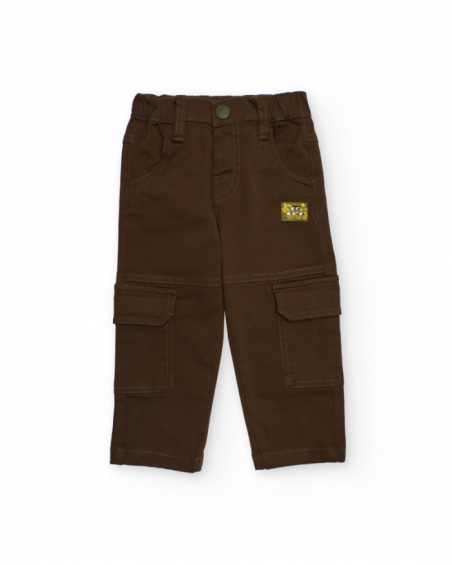 Brown cargo pants for boys with side pockets. Brown cargo pants for boys with side pockets.