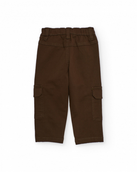 Brown cargo pants for boys with side pockets. Brown cargo pants for boys with side pockets.