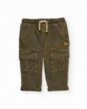 Boys' cargo pants in olive green with a washed effect. Boys' cargo pants in olive green with a washed effect.
