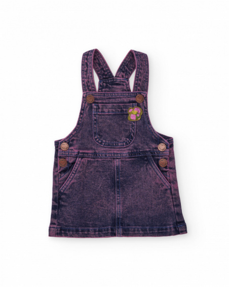 Girls' denim pinafore dress in indigo tone with washed finish and heart details. Girls' denim pinafore dress in indigo tone with washed finish and heart details.