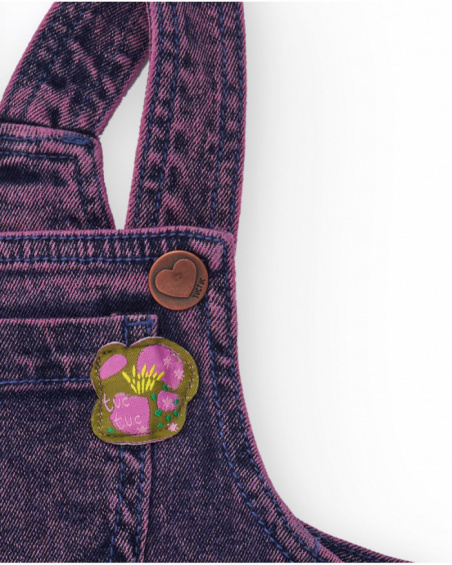 Girls' denim pinafore dress in indigo tone with washed finish and heart details. Girls' denim pinafore dress in indigo tone with washed finish and heart details.