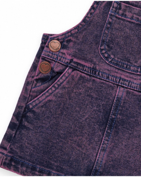 Girls' denim pinafore dress in indigo tone with washed finish and heart details. Girls' denim pinafore dress in indigo tone with washed finish and heart details.