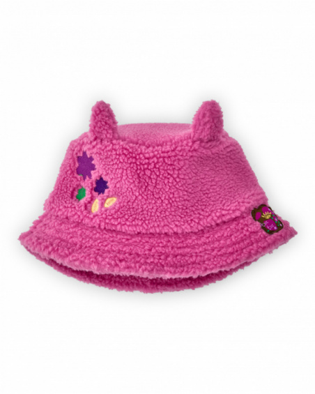 Pink hat for girls with sherpa-like texture and decorative ear details.