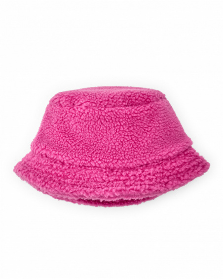 Pink hat for girls with sherpa-like texture and decorative ear details.