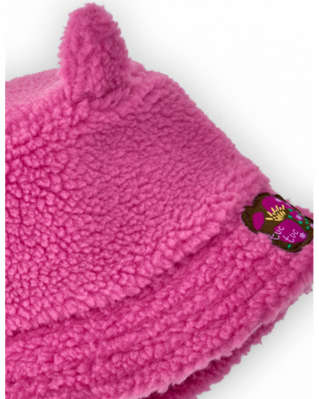 Pink hat for girls with sherpa-like texture and decorative ear details.
