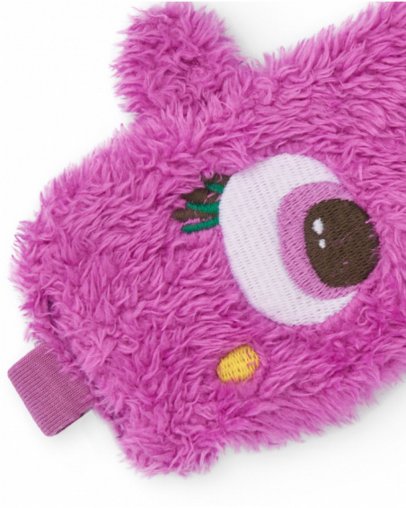 Sleep mask for girl in soft fleece with a fun face design and little ears.
