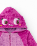 Baby girl fuchsia romper with plush texture and fun hood Baby girl fuchsia romper with plush texture and fun hood