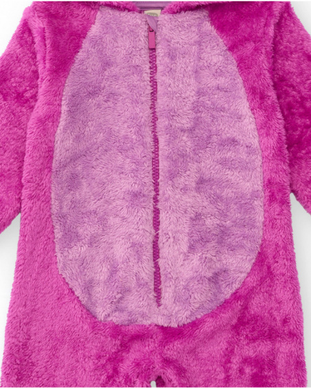 Baby girl fuchsia romper with plush texture and fun hood