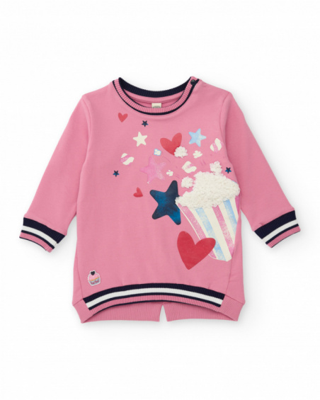 Pink girl’s dress with popcorn and star print