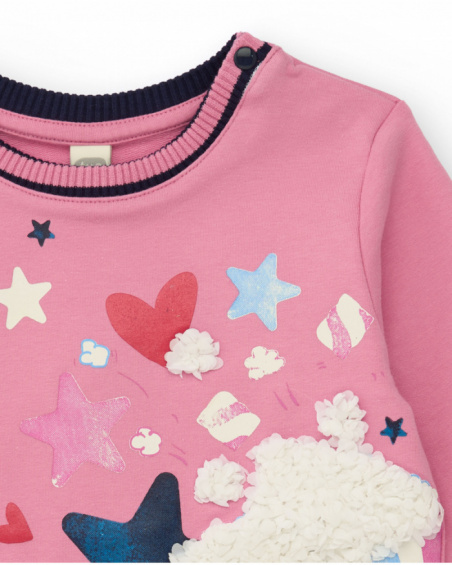 Pink girl’s dress with popcorn and star print
