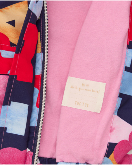 Padded jacket for girl with colorful letter and shape print.