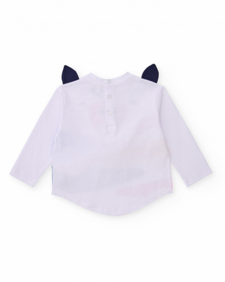 White long-sleeve t-shirt for girl with animal print and 3D details.