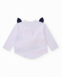 White long-sleeve t-shirt for girl with animal print and 3D details. White long-sleeve t-shirt for girl with animal print and 3D details.