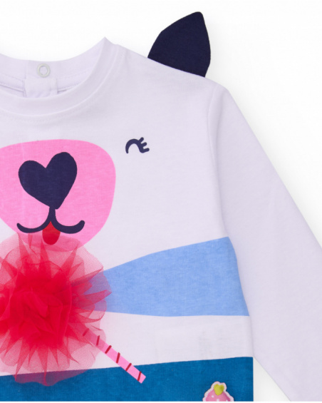 White long-sleeve t-shirt for girl with animal print and 3D details.