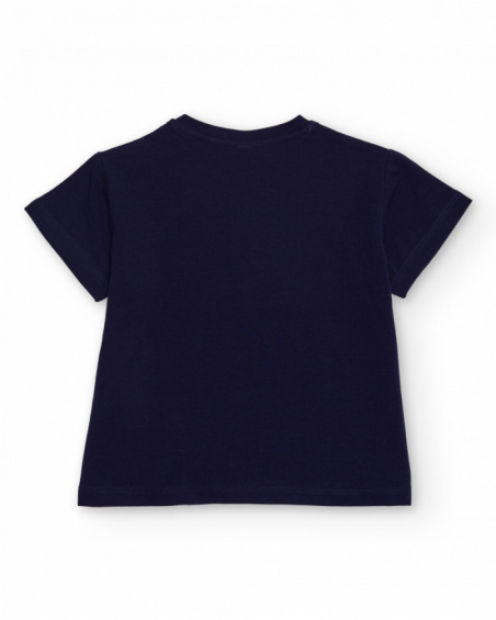 Navy blue t-shirt for girl with colorful print and shiny details. Navy blue t-shirt for girl with colorful print and shiny details.