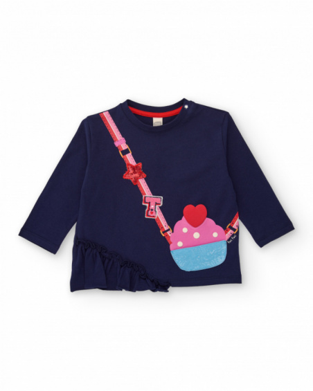 Navy blue t-shirt for girl with cupcake purse design and sequin details. Navy blue t-shirt for girl with cupcake purse design and sequin details.