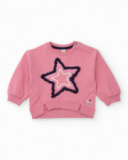 Pink sweatshirt for girl with central embroidered star and raised details. Pink sweatshirt for girl with central embroidered star and raised details.