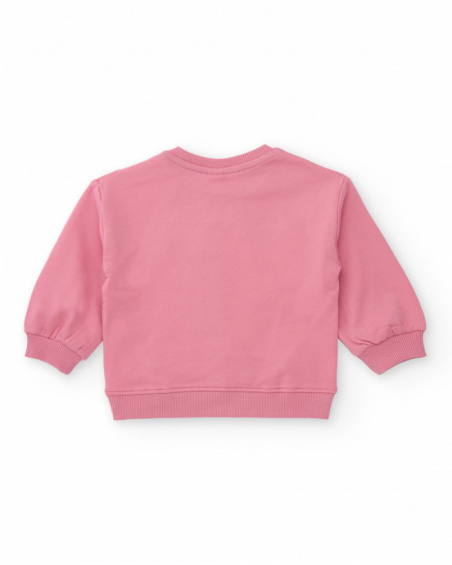 Pink sweatshirt for girl with central embroidered star and raised details. Pink sweatshirt for girl with central embroidered star and raised details.