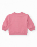 Pink sweatshirt for girl with central embroidered star and raised details. Pink sweatshirt for girl with central embroidered star and raised details.
