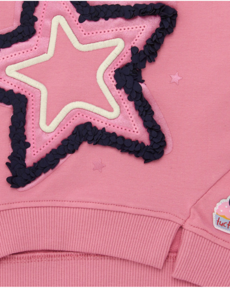 Pink sweatshirt for girl with central embroidered star and raised details. Pink sweatshirt for girl with central embroidered star and raised details.