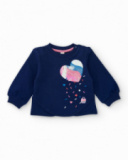 Navy blue sweatshirt for girl with shiny heart and asymmetrical back design. Navy blue sweatshirt for girl with shiny heart and asymmetrical back design.