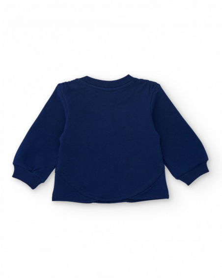 Navy blue sweatshirt for girl with shiny heart and asymmetrical back design. Navy blue sweatshirt for girl with shiny heart and asymmetrical back design.