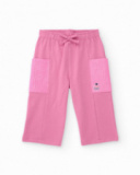 Pink pants for girl with sequin side pockets and adjustable waistband. Pink pants for girl with sequin side pockets and adjustable waistband.