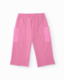 Pink pants for girl with sequin side pockets and adjustable waistband. Pink pants for girl with sequin side pockets and adjustable waistband.